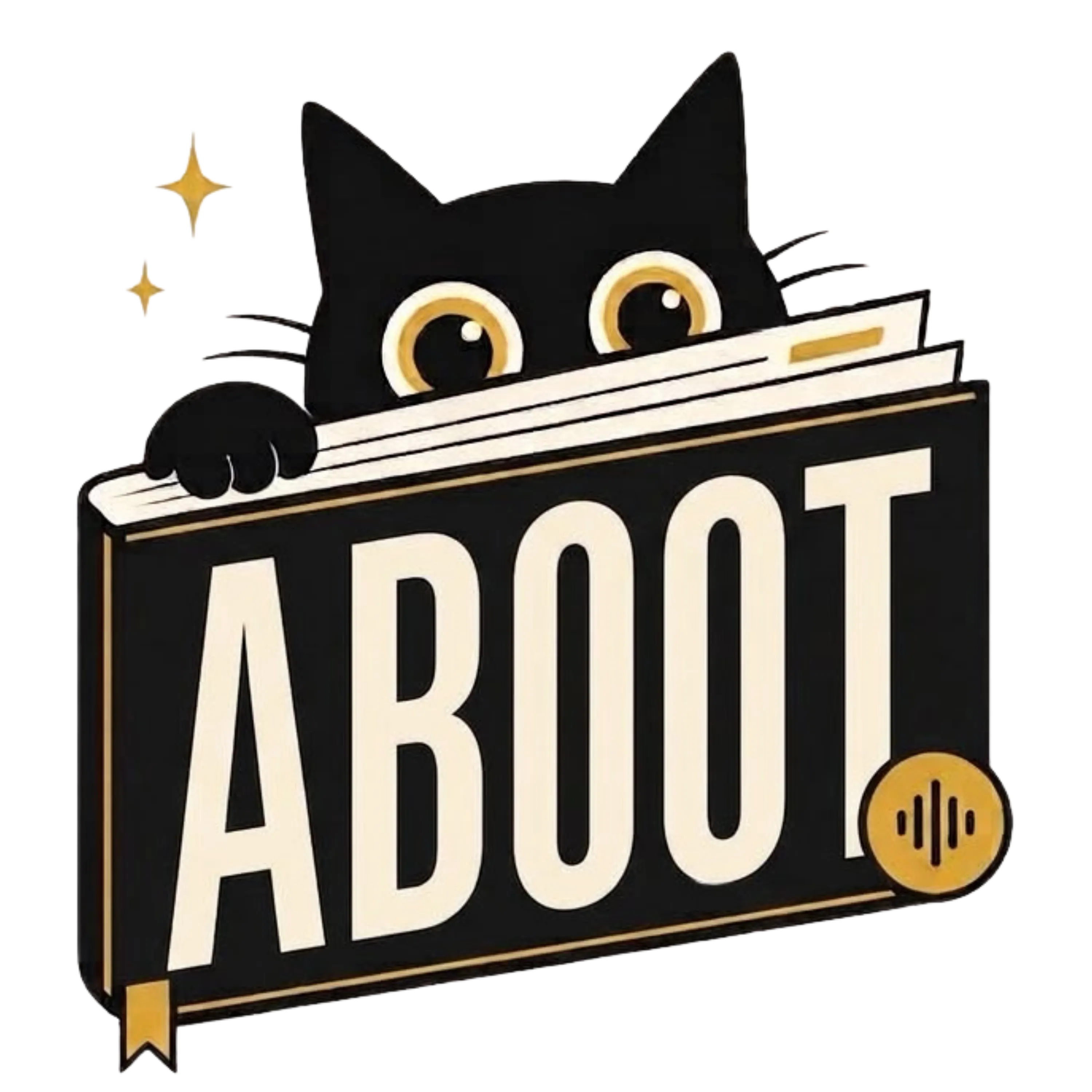 Aboot - a black cat peeking over a book
